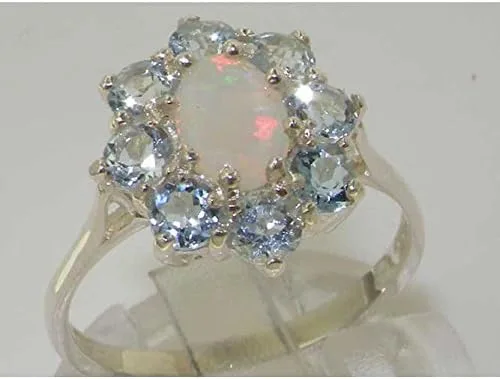 Vista 2 de Anillo de plata de ley 925 auténtica auténtica ópalo y aguamarina para mujer