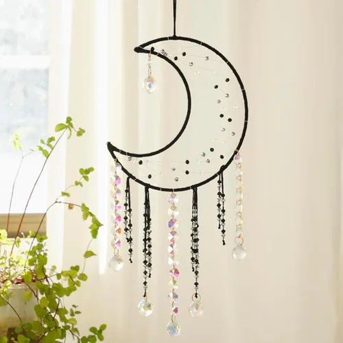 Vista 6 de Artilady - Atrapa-sueños de cristal, grandes atrapasueños de luna negros estilo boho para colgar en la pared, decoraciones para la casa, decoración
