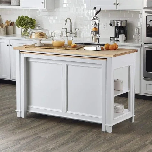 Vista 3 de KD-01-W Medley - Isla de cocina con mesa de comedor extensible de 54 pulgadas de ancho, color blanco, no necesita montaje