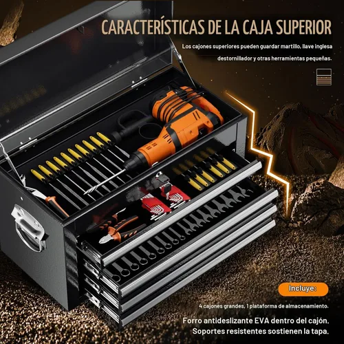 Vista 7 de Oakcloud Combo de Caja y Gabinete de Herramientas Rodantes de Servicio Pesado de 5 Cajones con Forro Negro - Caja de Herramientas de Garaje de Acero