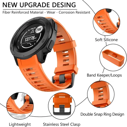 Vista 3 de OVERSTEP Correa de reloj para Garmin Instinct Smartwatch - Amarillo ámbar Correa de repuesto de silicona suave de 0.866 in compatible con Garmin
