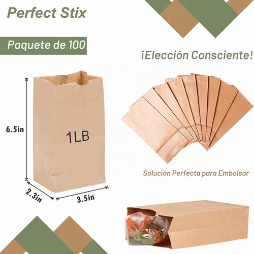 Vista 2 de Bolsas marrones de 1 libra, paquete de 100 (3.5 pulgadas de ancho x 6.5 pulgadas de alto x 2.3 pulgadas de largo)