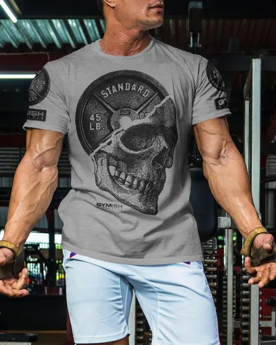 Vista 3 de Camisa de gimnasio con placa de calavera, camiseta de calavera de peso muerto para hombre