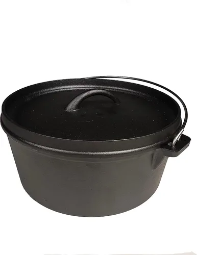 Vista 5 de HAWOK Pre-sazonado hierro fundido horno holandés camping cocina set con caja de almacenamiento de transporte