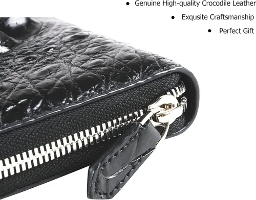 Vista 4 de Cartera de cuero de cocodrilo genuino para hombres, cartera hecha a mano de lujo, Black01, Minimalista
