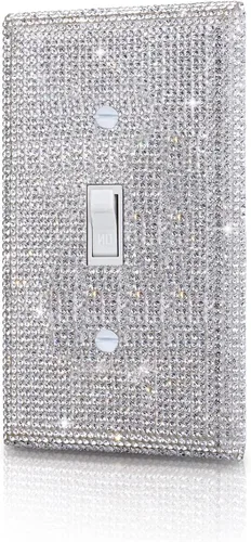Vista 12 de Diamantes de imitación rosa brillante, placa decorativa para interruptor de luz de palanca simple, placa de cubierta decorativa, cubierta