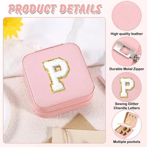 Vista 3 de URSKYTOUS Joyero pequeño de viaje con joyero con inicial, mini organizador de joyas para mujeres, portátil, personalizado, adolescente, niñas