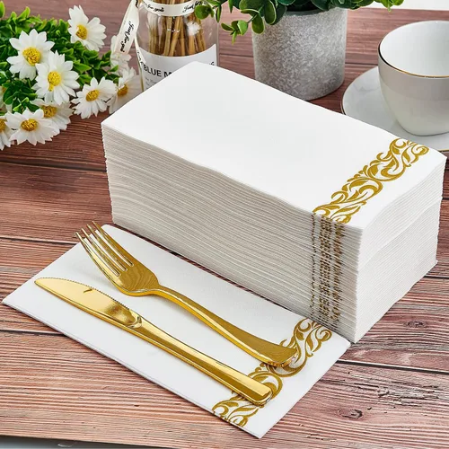 Vista 2 de Paquete de 200 toallas desechables para invitados, toallas de mano suaves y desechables, servilletas de baño decorativas para fiestas, cenas, bodas