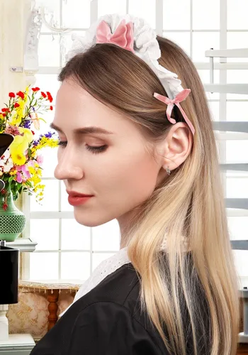 Vista 4 de C-ZOFEK Diadema de criada francesa para mujer, cinta de encaje, kawaii, diadema para disfraz de cosplay