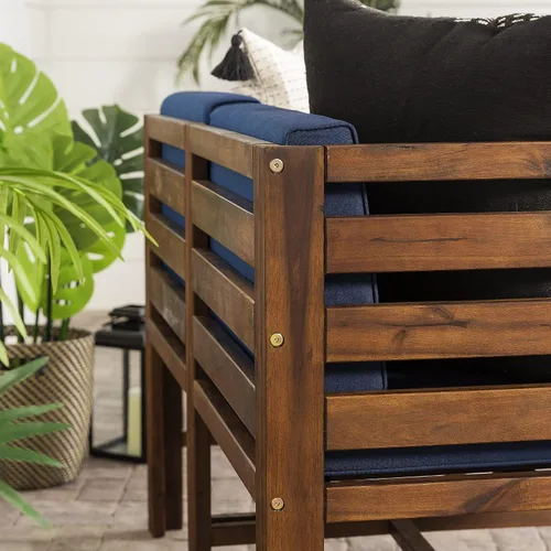 Vista 4 de Walker Edison AZWSAN3PCDBBU Ravello - Juego de mueble modular de 3 piezas para patio, color marrón oscuro/azul marino