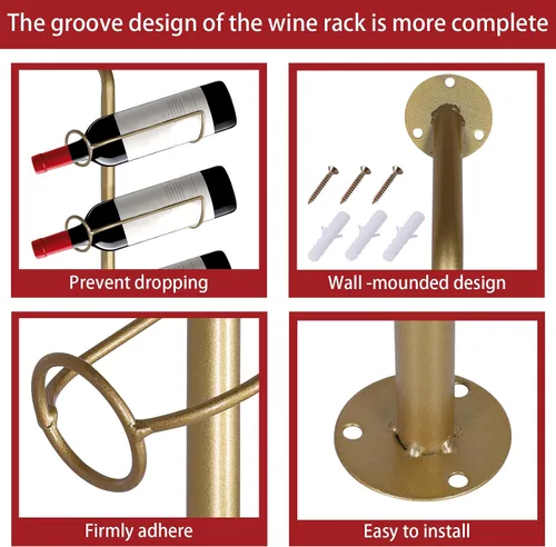 Vista 2 de Storage Wall Rack for 12 Wine Bottles Gold Iron 3/6 Pack