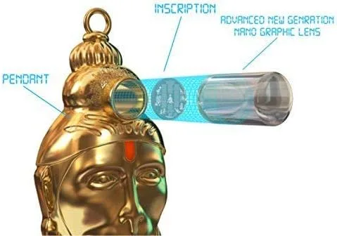 Vista 3 de Vrindavan Bazaar Shri Hanuman Chalisa Yantra Locket Kawach con cadena chapada en oro, Metal, No es una piedra preciosa