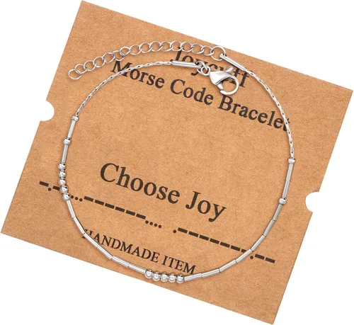 Vista 60 de JoycuFF Pulseras inspiradoras de código morse para mujeres, cuentas de plata, joyería con mantra de motivación, regalos para ella