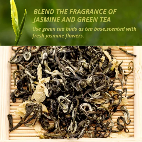 Vista 2 de Oriarm Bi Tan Piao Xue - Té verde con flores de jazmín 2023, lata de 5.82 onzas, té verde de jazmín chino, hoja suelta, Yuqian 1er grado, cultivado
