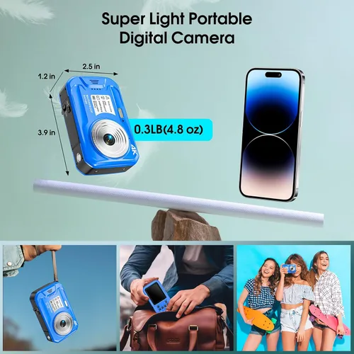 Vista 4 de Cámara subacuática 4K, cámara digital impermeable de 64MP 16FT con tarjeta de 32GB