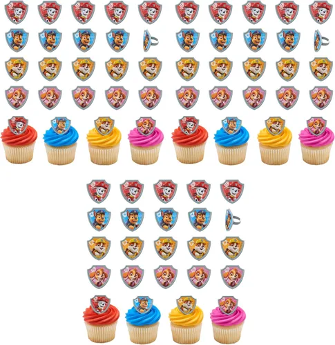 Vista 12 de DecoPac Paw Patrol Reporting For Duty Anillos, Decoraciones de cupcakes con Chase, Marshall, Skye y Rubble - Paquete de 24