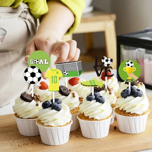 Vista 6 de 20 piezas de decoración para cupcakes de fútbol para decoración de tartas de la Copa del Mundo, postre y muffins, decoración para hombres, deportes