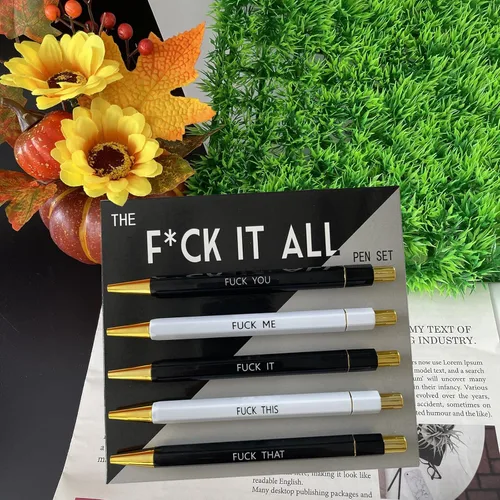 Vista 4 de Juego de 5 bolígrafos divertidos, Swear Word Daily Pen Set, bolígrafos de tinta negra de 0.039 pulgadas, bolígrafo de servicio al cliente, juego