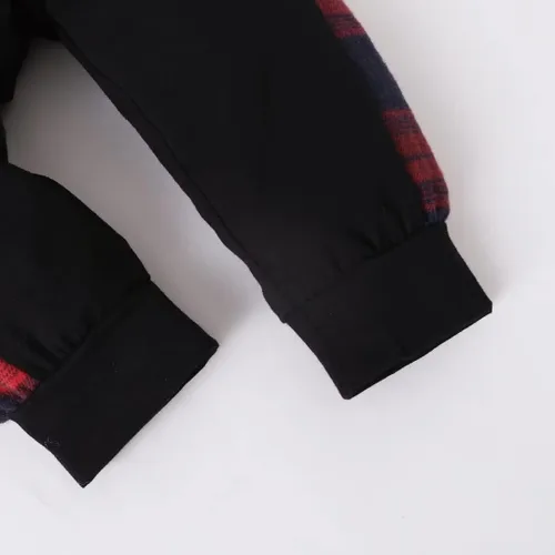 Vista 5 de Ropa para bebés pequeños, trajes de otoño e invierno, conjuntos de franela de celosía con botones de manga larga con capucha y pantalones