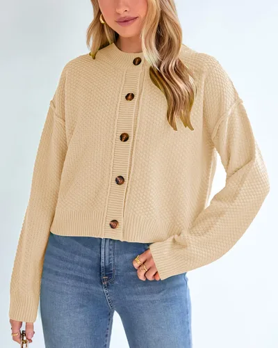 Vista 4 de PRETTYGARDEN Womens Open Front Button Down Cropped Cardigan