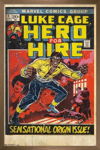 Vista 17 de Trends International Marvel Comics Luke Cage - Hero for Hire Cover #1 Wall Poster, 22.4L x 14.7W, Barnwood Framed Version