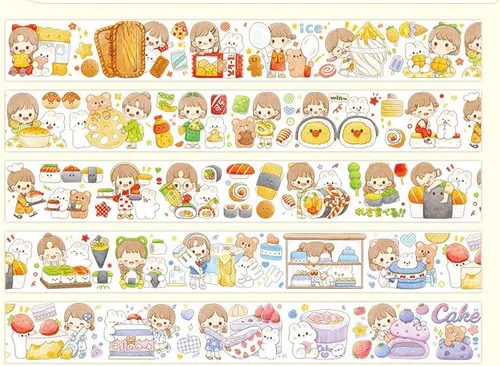 Vista 9 de Kawaii Art Washi Tape - Linda cinta adhesiva para escuela, suministros de oficina, estética, caricaturas, juego de cinta adhesiva decorativa