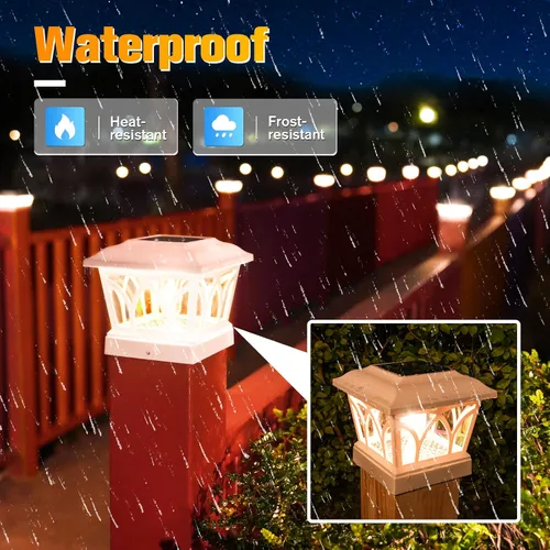 Vista 5 de VOLISUN Paquete de 4 luces solares para postes para exteriores, con bombillas LED Edison, 2 ajustes de brillo, luces para poste de valla alimentadas