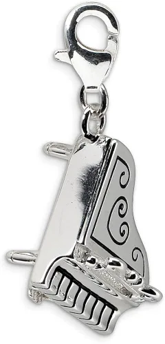 Vista 2 de Piano de cola esmaltado en 3D de plata esterlina con dije de cierre de langosta, Esmalte, No es una piedra preciosa
