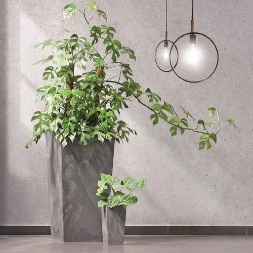Vista 4 de WELL HOME MOBILIARIO & DECORACIÓN PK2528 - Juego de 3 macetas altas Prosperplast (11,4/26,6/49 litros) Urbi Square Effect de plástico color gris