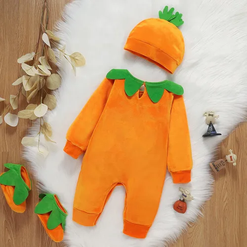 Vista 5 de My First Halloween recién nacido bebé Halloween 3 piezas trajes niños niñas mameluco + zapatos + sombrero calabaza disfraces