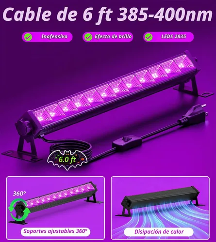 Vista 5 de Paquete de 2 barras de luz negra LED de 42W, luz negra con cable de 6 pies + interruptor + enchufe, suministros de fiesta de luces negras que