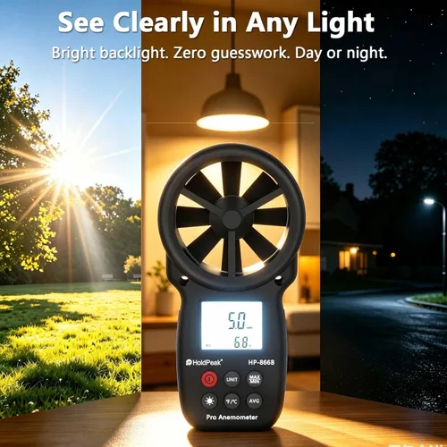 Vista 6 de HoldPeak 866B Anemómetro Digital Portátil Medidor de Velocidad del Viento para Medir Velocidad del Viento, Temperatura y Sensación Térmica