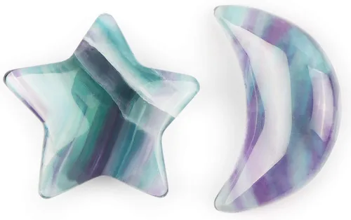 Vista 11 de SMQ Juego de cristales curativos de piedra de preocupación de color negro con forma de luna y luna de cristal, piedras preciosas pulidas