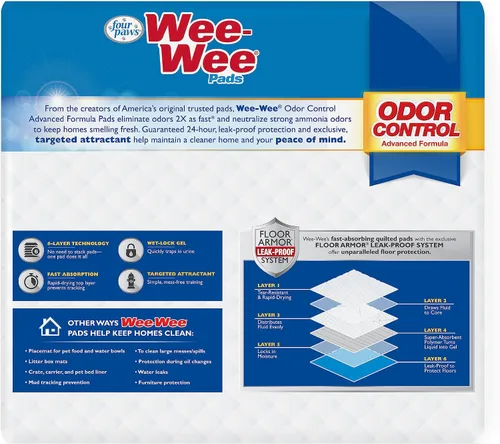 Vista 8 de Four Paws Wee-Wee Tapetes entrenadores para perros y cachorros con fórmula avanzada de control de olores, 22 x 23 pulgadas (100 unidades)