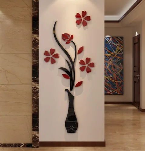 Vista 9 de Murales de pared con jarrón 3D para sala de estar, dormitorio, sofá, telón de fondo de televisión, calcomanías originales, regalo, calcomanía de Rojo