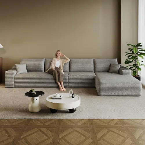 Vista 21 de Sofá modular en forma de L de 96 pulgadas con diván, moderno y cómodo sofá de pana para sala de estar, sofá de espuma viscoelástica, no requiere