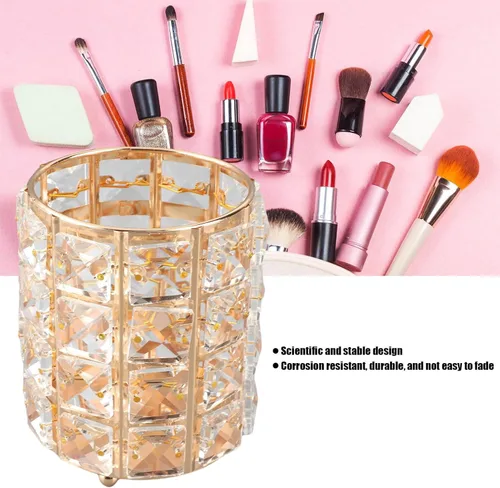 Vista 2 de Crystal Makeup Brush Holder, European Style Rounded Glass Cosmetic Organizer,for Vanity,Elegant & Durable Makeup Brush Organizer (Gold)