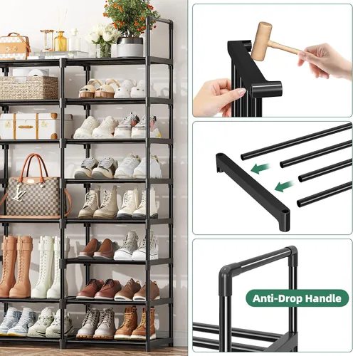 Vista 6 de Simple Trending Zapatero de 8 niveles de gran capacidad para 64 pares, estante alto para zapatos, organizador de zapatos de metal resistente