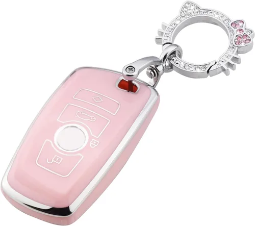 Vista 24 de Pangpai Funda para llavero rosa para Jeep, funda de protección de TPU suave con llavero brillante compatible con Jeep Grand Cherokee Renegade