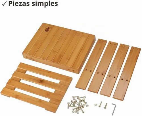 Vista 4 de ASelected Taburete de ducha de madera de 13 pulgadas con estante