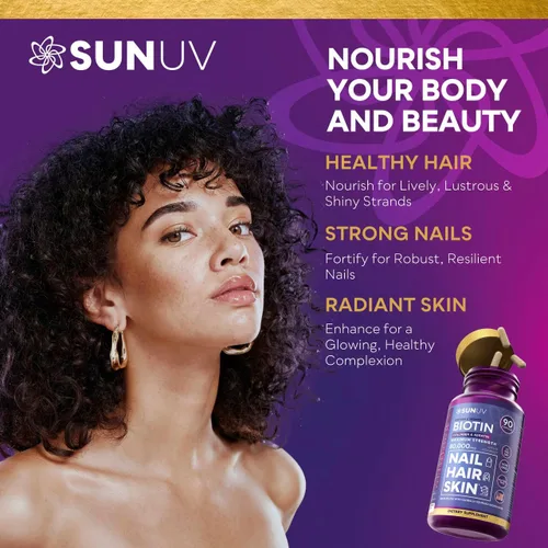 Vista 3 de SUNUV Biotina 10,000 mcg Colágeno Queratina - 80,000 mcg Vitaminas para el Crecimiento del Cabello para Mujeres y Hombres, Apoyo para la Piel