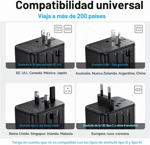 Vista 4 de JMFONE Adaptador de viaje universal con GaN 100W, adaptador de enchufe de corriente internacional de 5 puertos [4*USB C+1*USB A] y múltiples tomas