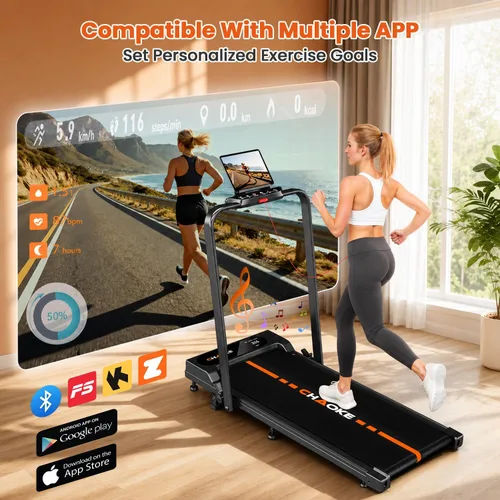 Vista 3 de Caminadoras para el hogar con 7.5 MPH, altavoz integrado, cintas de correr plegables de 3.0 HP con inclinación del 10%, máquina de correr compacta