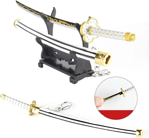 Vista 3 de DIYOOHOMY Mini llaveros Katana de espada figura de anime Tanjiro para hombres Kimetsu No Yaiba Samurai llavero colgante de cosplay