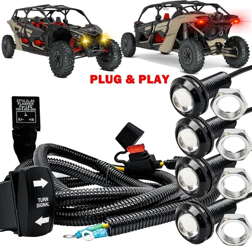Vista 2 de Kit de señal de giro LED ámbar y rojo, Plug & Play, barra de bus de alimentación, bloque de distribución, arnés de cables compatible con Can-Am