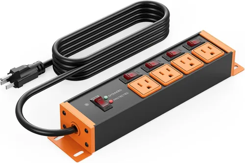 Vista 9 de CCCEI Regleta de Protección contra Sobretensiones de Servicio Pesado con Interruptores Individuales de 20 Amperios. Cable de Extensión de 4 Pies