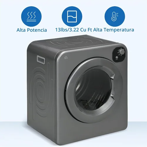 Vista 8 de HOMCOM - Secadora de ropa portátil, secadora de ropa compacta de 120V 1300W con secado inteligente, tambor de acero inoxidable de 3.2 pies cúbicos