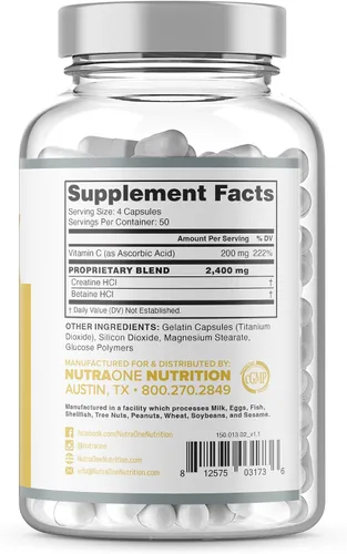 Vista 2 de CNSix Cápsulas de creatina por NutraOne - Creatina HCL para ayudar a desarrollar músculo magro* (600 mg - 200 cápsulas)