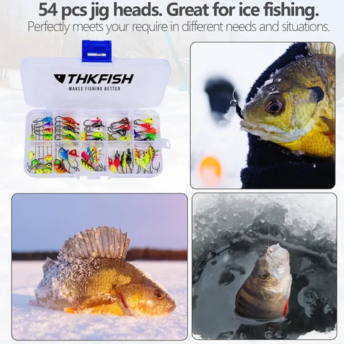 Vista 8 de THKFISH Plantillas de pesca en hielo, 54 piezas de señuelos de pesca en hielo brillante, equipo de pesca en hielo para pesca en hielo para Crappie