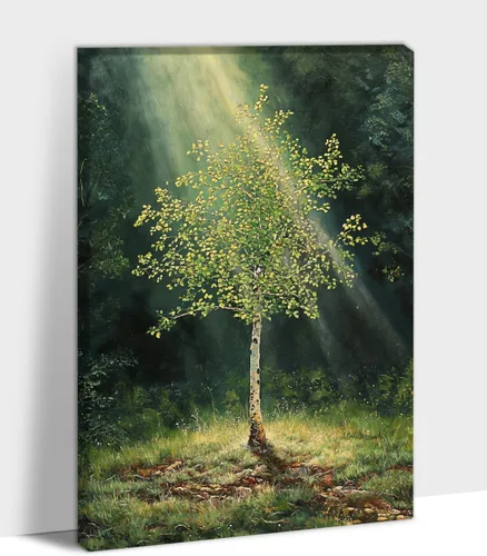 Vista 23 de UZMKM Lienzo decorativo de abedul para pared, pintura de bosque otoñal, imagen panorámica de paisaje, vista de la naturaleza amarilla, obra de arte